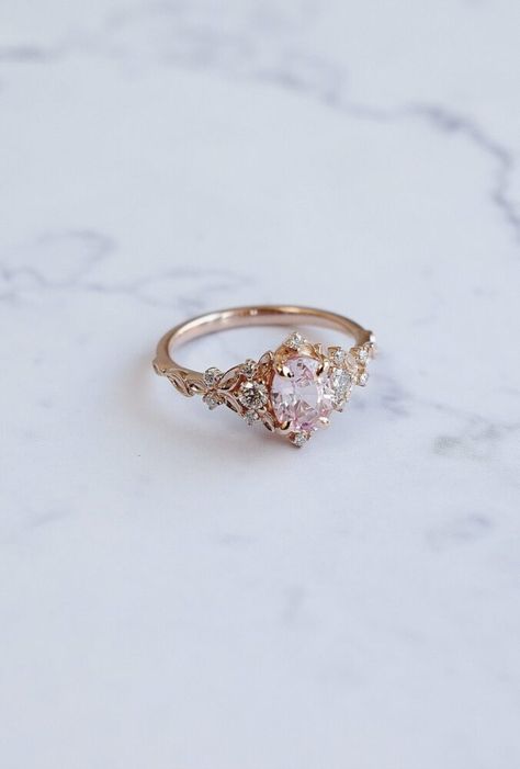 Greta Whimsical Engagement Ring Gold Peach sapphire ring. LOTR Fantasy sapphire diamond ring Enchanted floral butterfly ring EidelPrecios Engagement Rings For Virgos, Engagement Rings Fairytale, Floral Wedding Rings, Whimsical Engagement Ring, Fairytale Engagement Rings, Cute Promise Rings, Dream Rings, Pretty Engagement Rings, Woman Ring