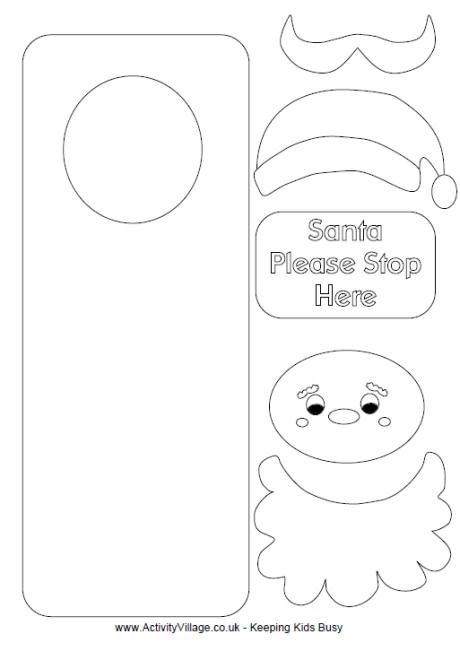 Santa Door Hangar Felt Door Hangers, Christmas Village Template, Printable Christmas Village, Santa Puppet, Santa Door Hanger, Santa Craft, Paper Village, Activity Village, Santa Door