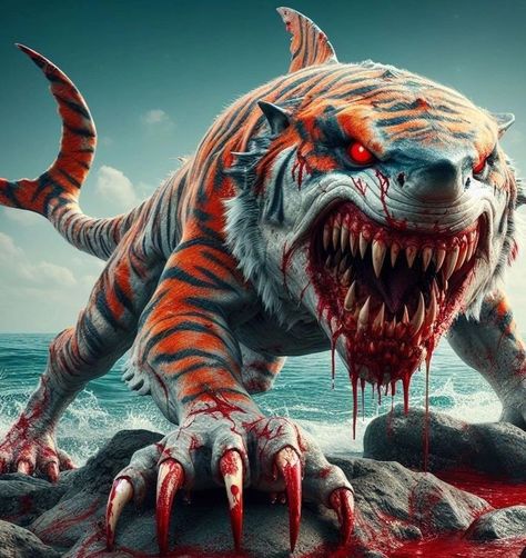 (Ketra) Mutant Tiger Shark Mythical Creatures Fantasy, Dark Creatures, Harley Quinn Artwork, Beast Creature, Ornament Craft, Shark Art, Animal Portraits Art, Mythical Animal, Cool Monsters