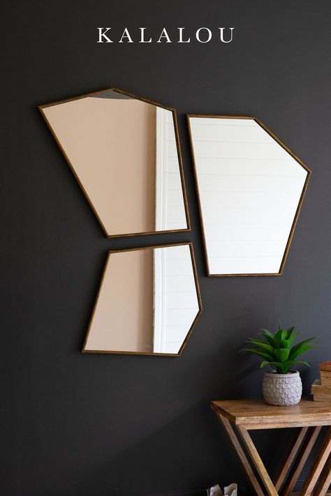 Set Of Antique Brass Framed Geometric Mirrors CMNQ1253 | Kalalou Home Decor + Gift Wholesale Vendor retailer, retail shop, buyer, store, customer, trade show, to the trade, market, wholesale market, interior design, trendy mirrors, top mirrors for 2023, top home decor tips for 2023, 2023 home decor trends, interior design staging decorations, creative co-op, four hands, accent decor, park hill collection, home decorations, brass mirror, brass finish Antique Brass Frame, Painting Candle Holders, Geometric Mirror, Lighted Vanity Mirror, Painted Candles, Trophies & Awards, Mirror Set, Brass Frame, Unique Wall Art