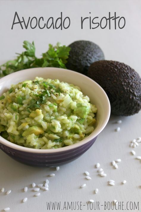 #Avocado #risotto via @Becca @ Amuse Your Bouche #recipe Dairy Free Risotto, Filet Mignon Chorizo, Vegetarian Risotto, Vegan Risotto, Vegan Comfort Food, Risotto Recipes, Avocado Recipes, Couscous, Food Blog