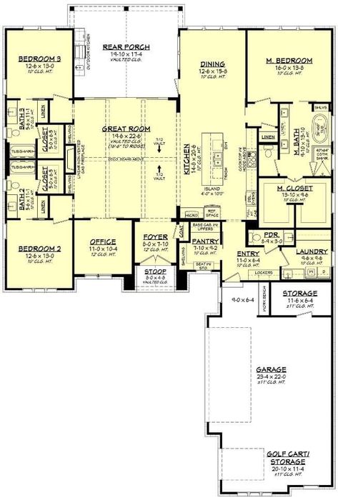 House Plan With Basement Garage, House Plans With His And Her Closets, Southern Style House, Southern Style House Plans, Ranch Homes, Cottage Plans, Southern Traditional, House Plans One Story, Southern Design