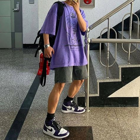 Sneakers & Streetwear | Which one is hot? 🔥😍 ⇁⠀ Follow us, @stonedfits, for more! 👈 | Instagram Jordan 1 Court Purple Outfit, Sick Clothes, Mens Shorts Outfits, Style Indie, Outfits Streetwear, Mens Outfit Inspiration, Young Fashion, Streetwear Men Outfits, Men Fashion Casual Outfits