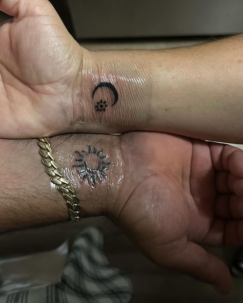 matching tats :) Tattoo Inspo Aesthetic Couple, Matching Character Tattoos, Hidden Matching Tattoos, Correlating Tattoos Friends, Matching Hand Tattoos Best Friends, Matching Small Tattoos Couples, Matching Neck Tattoos, Boyfriend Matching Tattoos, Matching Tattoos For Best Friends Meaningful