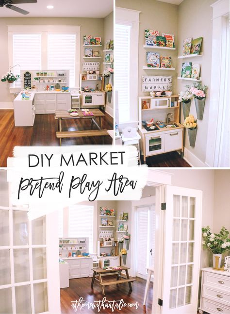 Sharing the building plans and details about the DIY play kitchen space we made for the kids! Ikea Play Kitchen, Ikea Kitchen Design, Kitchen Set Up, Basement Playroom, Ikea Kids, Pretend Play Kitchen, Kids Pretend Play, Play Kitchen Sets, Trendy Diy