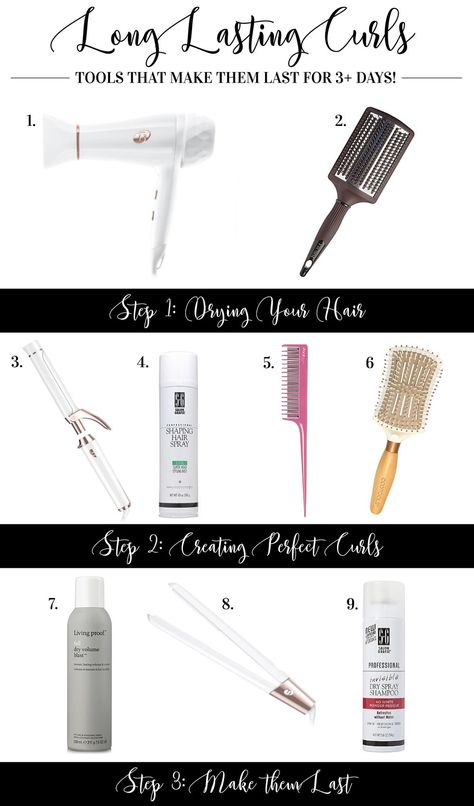 Make Curls Last All Day, How To Make Your Curls Last Longer, How To Make Curls Last All Day, Co Washing Hair Curls, Long Lasting Curls How To Keep, Keeping Curls All Day Tips, T3 Hair Dryer, Volume Ponytail, Styling Wand