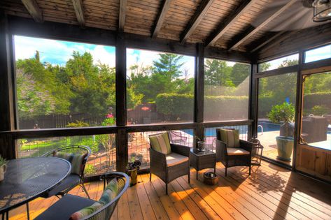 Mauldin Screen Porch and Cedar Deck - Rustic - Porch - Other - by Nexgen Contractors LLC | Houzz Simple Screened In Porch, Hog Fence, Rustic Porches, Cedar Screen, Screen In Porch, Porch Beams, Groove Ceiling, Exposed Wood Beams, Back Porch Designs