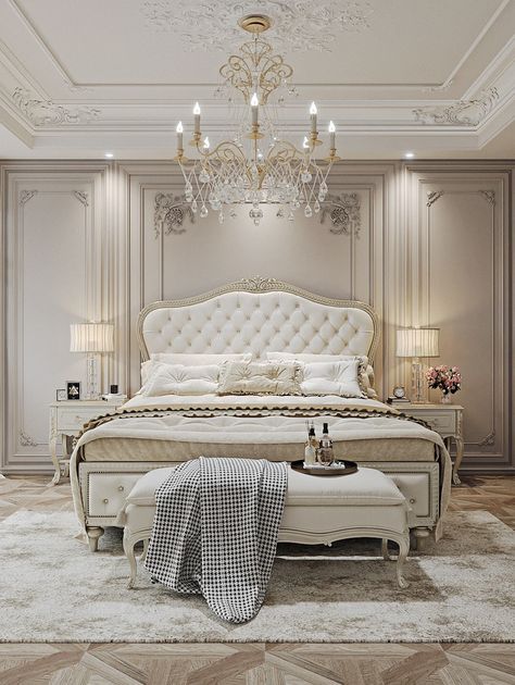 French Interior Design Bedroom, Bedroom Master Modern, Luxurious Bedrooms Master, Modern Luxury Bed, Romantic Bedroom Design, Bedroom Set Designs, Vintage Wedding Inspiration, Ions Design, Diy Wall Decor For Bedroom