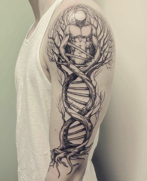 Science Tattoo, Dna Tattoo, Unique Tattoos For Men, Medical Tattoo, Marquesan Tattoos, Samoan Tattoo, Bicep Tattoo, Geniale Tattoos, Spiritual Tattoos