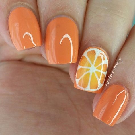 Fruit Nail Designs, Food Nails, Fruit Nail Art, Orange Nail Designs, Nagellack Trends, Nail Art Salon, Orange Slice, Nail Art Designs Summer, Cute Nail Art