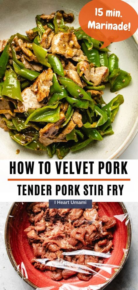 Level up your pork stir fry with this ultimate guide on velveting pork. Learn the Chinese technique to keep pork tender and full of flavor. #velvetpork #porkmarinade #porkstirfry #stirfry #velveting #marinade #porkmarinade Pork Stir Fry Marinade, Velvet Pork, Stir Fry Marinade, Velveting Meat, Gluten Free Stir Fry, Gluten Free Asian Recipes, Stir Fry Recipes Healthy, Pork Marinade, Pork Lettuce Wraps