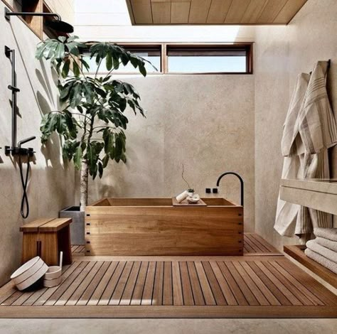 When it comes to soaking for the pure joy of it and maybe even having a somewhat spiritual experience, these Japanese-inspired tubs we saw on Instagram had us hooked. Here are 11 we just love. Japanese Bathroom, Japanese Home Design, Zen Bathroom, Japanese Home Decor, Japandi Interior, Japanese Interior Design, Japanese Interior, Japanese House, Bathroom Styling