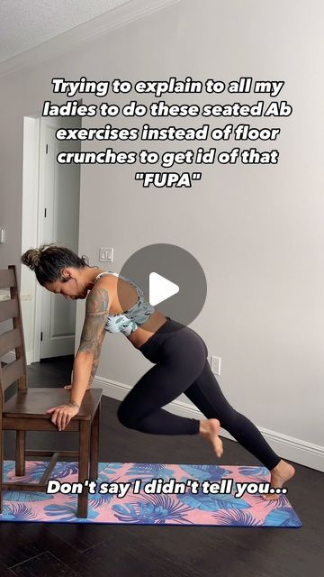 Sia Clyde | Fitness, Comedy, Relatable on Instagram: "Grab a chair and transform that FUPA with these exercises. 3 sets 12 reps. Download my home workout app today! Link in bio." Sitting Abs Workout, Fupa Exercises, Pool Workouts, Stomach Fat Workout, Ab Core Workout, Tummy Workout, Mommy Workout, Effective Workout Routines, Gym Routine