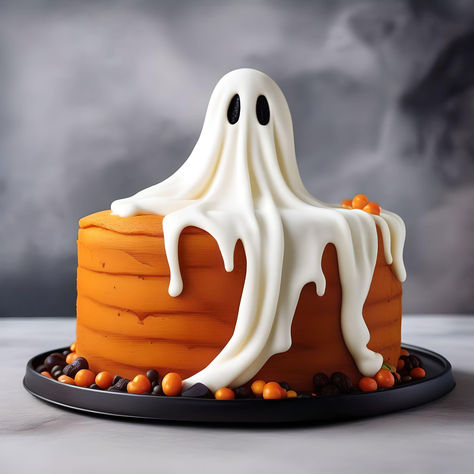 Halloween Cake Diy Easy, Spooky Cake Designs, Halloween Cake Pumpkin, 2 Tier Halloween Cake, Pumpkin Halloween Cake, Halloween Cake Designs Easy, November Cake Ideas, Halloween Cake Aesthetic, Birthday Cake Designs For Boys