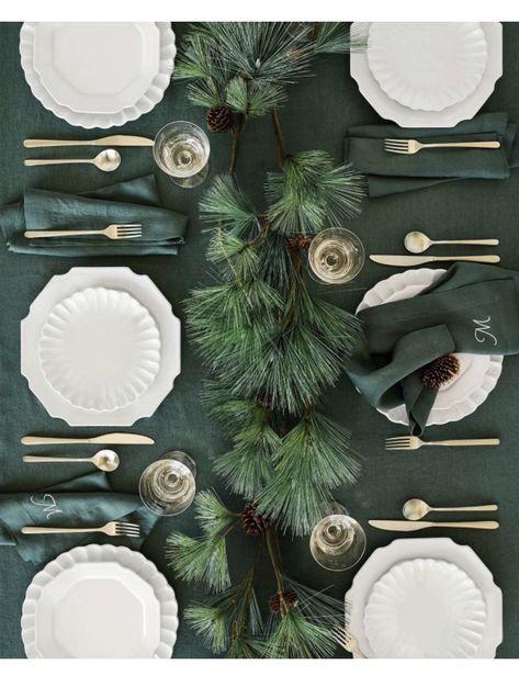 Color Table Setting, Christmas Plate Settings, Place Setting Ideas, Holiday Place Settings, Christmas Place Settings, Color Table, Green Tablecloth, Holiday Tablecloths, Christmas Place