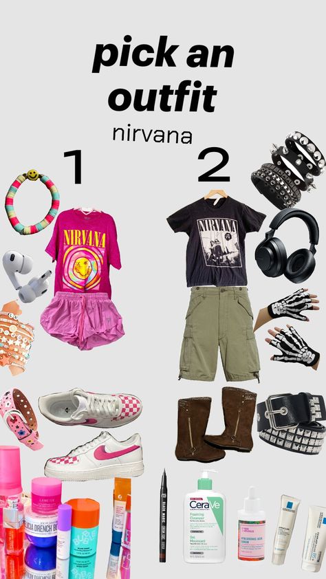 #nirvana #pickanoutfit #nirvanaband #preppy #grunge #skincare Nirvana Birthday Party, Grunge Skincare, Preppy Nirvana, Nirvana Clothes, Nirvana Outfit, Nirvana Band, Preppy Grunge, Preppy Clothes, Outfit Layout