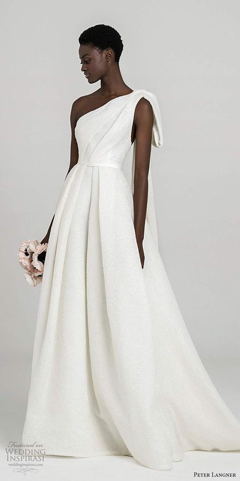 Weddinginspirasi.com featuring - peter langner fall 2020 bridal sleeveless one shoulder asymmetric neckline pleated bodice minimally embellished a line ball gown wedding dress chapel train (13) mv -- Your Guide to 2020’s Hottest Wedding Dress Trends Part 2 #wedding #weddings #bridal #weddingdress #weddingdresses #bride #fashion #2020trends #trends #week:012020 #year:2020 ~ A Line Ball Gown, Peter Langner, Minimal Wedding Dress, Wedding Inspirasi, Chapel Train, Pleated Bodice, Winter Wedding Dress, Wedding Dress Trends, Wedding Dress Inspiration