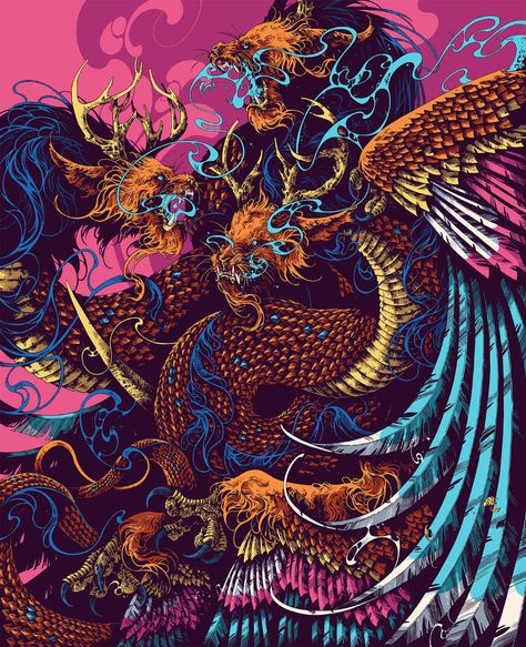 Ivan Belikov, Fabulous Beasts, Dragon Bird, Mythical Dragons, Beast Creature, Fire Breathing Dragon, Style Reference, Instagram Prints, Orange Tree