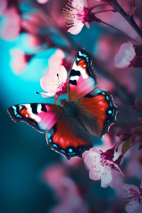 #Butterfly #PinkFlowers #MobileWallpaper #Hyper-realistic #BlueBackground #CinematicPhotography #HighResolution #2:3AspectRatio #TheCandie Wallpaper Bright, Inspirational Digital Art, Flower Mobile, Nature Background, Soft Wallpaper, Cinematic Photography, Nature Backgrounds, Aspect Ratio, The Butterfly