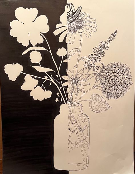 Contour Flower Drawing, Negative Space Drawing Lesson, Positive Negative Space Drawing, Positive And Negative Drawing, Negative And Positive Art, Positive And Negative Space Art Ideas, Positive Negative Drawing, Positive And Negative Space Art Drawings, Positive Negative Space Art