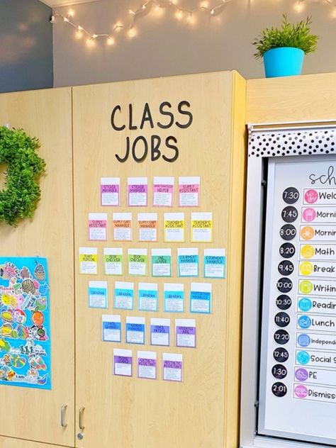 Class Jobs Display, Classroom Job Application, Classroom Jobs Board, Classroom Daily Schedule, Classroom Jobs Display, Classroom Job Chart, Elementary Classroom Themes, Classroom Economy, Classroom Organization Elementary