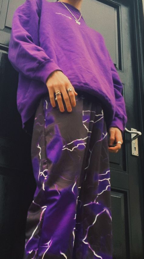 fashion, streetwear, purple, clothes, alt, style Neon Aesthetic Outfit Men, Purple Grunge Outfits Men, Dark Purple Outfit Men, Purple And Black Outfits Men, Vaporwave Outfit Men, Purple Y2k Outfit, Vaporwave Aesthetic Outfits, Baggy Outfits Men, Vaporwave Outfit