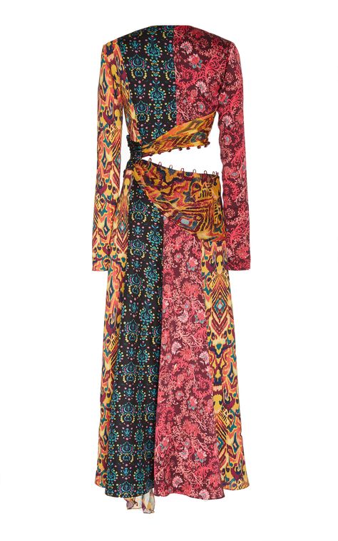 Prabal Gurung Taxila Cutout Patchwork-Effect Silk Midi Dress Island Chic, Conservative Outfits, Cotton Gowns, Gold Outfit, Mode Abaya, Prabal Gurung, Clothing Details, Silk Midi Dress, Midi Dress Casual