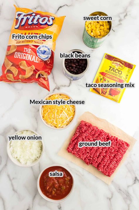 Casserole With Fritos Ground Beef, Ground Beef Fritos Recipes, Corn Chips Recipe Ground Beef, Frito Bake Casserole, Taco Bake With Fritos Corn Chips, Fritos Pie Casserole, Frito Chips Recipes, Recipes With Fritos Chips, Frito Casserole Beef