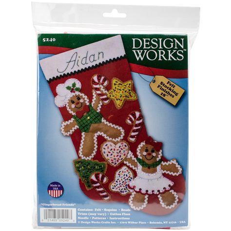 "Buy this Design Works Gingerbread Friends Felt Stocking Kit at Michaels. com. Create a whimsical felt stocking for your holiday season! This kit features a family of gingerbread people in a fanciful gingerbread house full of candy and sparkle. Create a whimsical felt stocking for your holiday season! This kit features a family of gingerbread people in a fanciful gingerbread house full of candy and sparkle. Details: Multicolor 18\" long Makes 1 stocking FeltContents: Felt Sequins Beads Cotton fl Gingerbread Friends, Felt Stocking Kit, Christmas Stocking Kits, Calendar Kit, Felt Christmas Stockings, Jeweled Christmas, Felt Stocking, Art & Craft Kit, Applique Kit