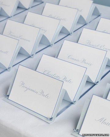 Classic Seating Cards and Displays Creative Seating Cards, Blue Color Palette Wedding, Printable Place Cards, Wedding Table Seating, Blue Bridal Shower, Seating Cards, Martha Stewart Weddings, Card Organizer, Seating Chart Wedding