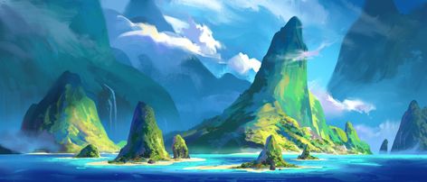 Island Scenery, Concept Art Tutorial, Twitch Stream, Landscape Concept, Scene Design, Digital Painting Tutorials, O Donnell, Fantasy Art Landscapes, Fantasy Concept Art