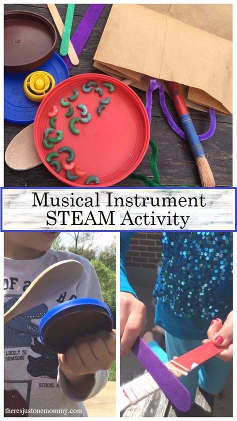 Make your own musical instrument STEM (STEAM) activity for kids -- Great kids summer activity! Movement Preschool, School Theater, Music Activity, Steam Activity, Brownie Scouts, Stem Experiments, Making Musical Instruments, Experiments Kids, Music Camp