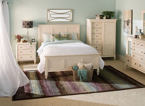 Somerset Bedroom Furniture Collection Cream Color Bedroom, Colored Bedroom, Cream Bedroom Furniture, Cream Bedrooms, Bedroom Paint Colors Master, White Bed Sheets, Painted Bedroom Furniture, Raymour And Flanigan, Queen Panel Beds