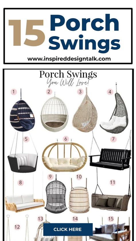 Narrow Porch Seating, Back Porch Seating Ideas, Small Porch Furniture Ideas, Front Porch Swing Ideas, Hanging Chair Ideas, Porch Swing Ideas, Front Porch Seating Ideas, Outdoor Hanging Chairs, Cute Porch