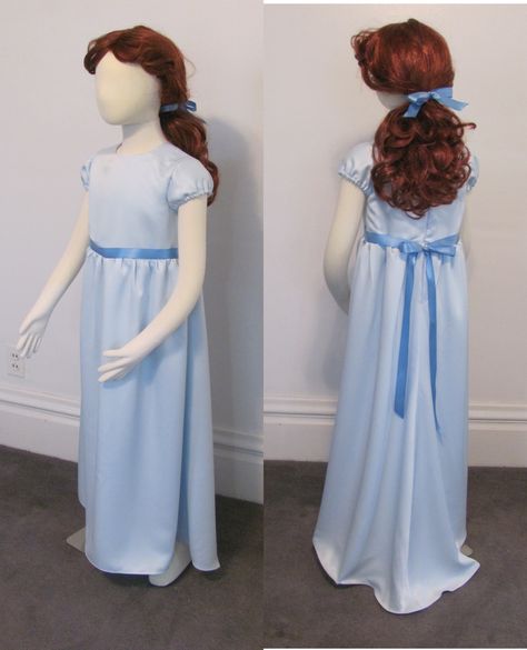 Wendy Darling costume for girls from Peter Pan, Disney inspired long blue satin dress night gown.  By Irishandmore.etsy.com Diy Wendy Costume, Wendy Peter Pan Costume, Wendy Darling Costume, Peter Pan Halloween, Wendy Costume, Costume For Couples, Peter Pan Hat, Wendy Peter Pan, Peter Pan Costumes