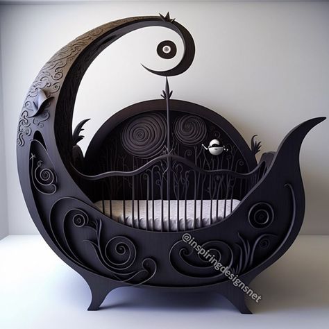 Crib Designs Inspired By The Nightmare Before Christmas – Inspiring Designs Gothic Nursery, Dark Nursery, Gothic Decor Bedroom, Crib Design, Halloween Bedroom Decor, Gothic Baby, Halloween Bedroom, Goth Baby, Baby Room Themes