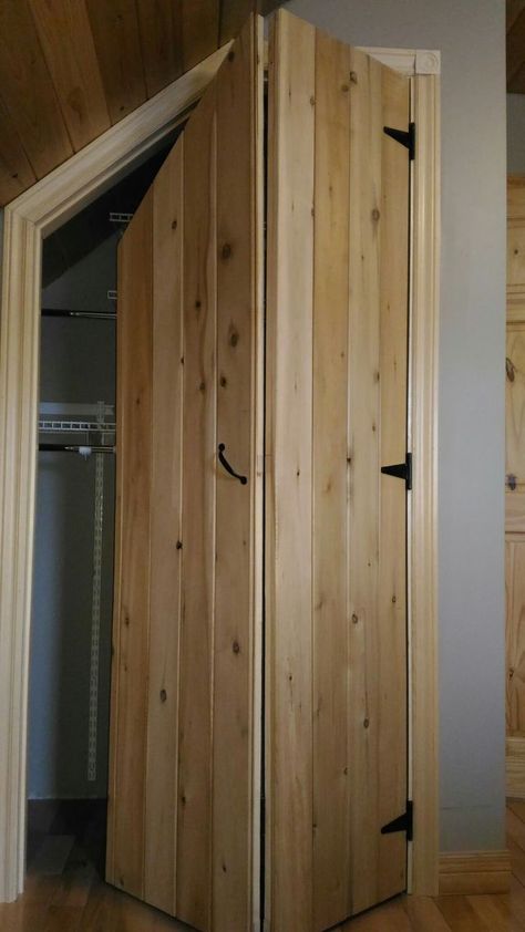 Attic Closet Doors, Attic Bedroom Door, Angled Closet Door, Angled Closet, Solar Panel Roof Design, Door Under Stairs, Slanted Door, Door Alternatives, Closet Under Stairs