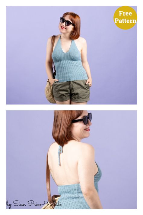 Isabella Summer Top Free Knitting Pattern Halter Top Knitting Pattern, Knit Halter Top Pattern, Halter Top Pattern, Tank Top Pattern, Comfort Fashion, Halter Tank Top, Halter Tank, Summer Crop Tops, How To Start Knitting