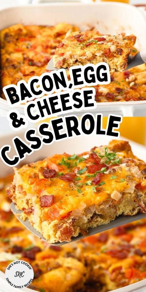 Bacon And Egg Casserole Easy, Breakfast Casserole Make Ahead, Egg Bacon Casserole, Easy Breakfast Casserole With Bacon, Breakfast To Feed A Crowd, Bacon Egg And Cheese Casserole, Egg And Cheese Breakfast Casserole, Brunch Meals, Egg And Cheese Casserole