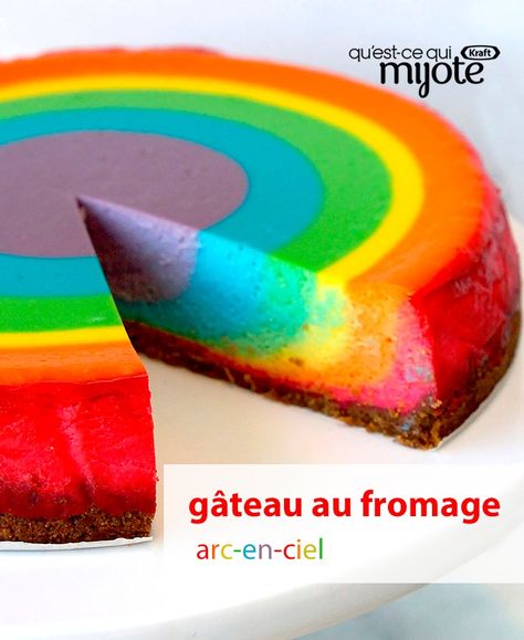 Gâteau au fromage arc-en-ciel #recette Rainbow Cheesecake Recipe, Rainbow Cheesecake, Rainbow Cake Recipe, Rainbow Sweets, Unicorn Food, Tasty Cakes, Rainbow Desserts, Simple Cakes, Unicorn Treats