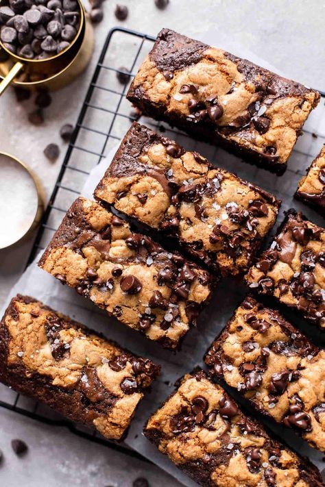 Chocolate Chip Cookie Brownies - Eats Delightful Brownies Chocolate Chip, Chocolate Chip Cookie Brownies, Cookie Brownies, Cookie Dough Ingredients, Cookie Brownie, Brownies Chocolate, Delish Desserts, Classic Desserts, Desserts To Make