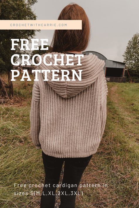 Free crochet hood cardigan pattern Crochet Cardigan Free, Crochet Jacket Pattern, Crochet Sweater Free, Crochet Hood, Christmas Crochet Patterns Free, Crochet Cardigan Pattern Free, Crochet Hoodie, Gilet Crochet, Crochet Jumper