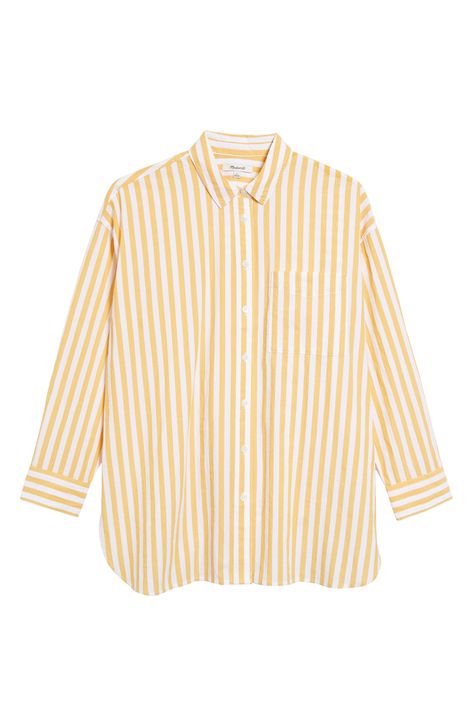 Madewell The Signature Poplin Springy Stripe Oversize Button-Up Shirt available at #Nordstrom Yellow And White Striped Shirt, Yellow Striped Shirt, January 2023, Yellow Stripes, Poplin Shirt, Trim Detail, Oversized Shirt, Striped Shirt, World Of Fashion