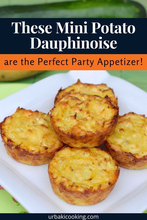 "These Mini Potato Dauphinoise are the Perfect Party Appetizer!" is a title that perfectly captures the essence of this recipe. These mini potato bites are not only delicious but are also an excellent option for serving at parties or gatherings. The recipe combines thinly sliced baby potatoes with heavy cream, garlic, and Gruyere cheese to create bite-sized portions that are full of flavor. The individual portions make it easy for guests to grab and go, making them ideal for parties... Party Potato Cups, Individual Potato Recipes, Potatoe Bites Appetizers, Appetizers With Potatoes, Bite Sized Potato Recipes, Potato Appetizers For Party, Potato Hors D’oeuvres, Potatoe Appetizer, Potato Bites Appetizers