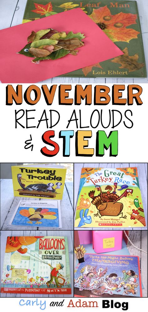 November STEM Read Alouds (Thanksgiving Read Alouds): We love using read alouds and STEM activities to create a fun and engaging classroom. Students love the hands-on learning Thanksgiving STEM challenges that incorporate, reading, writing, and making. #readalouds #stemactivities Stem Read Alouds, November Stem Activities, Thanksgiving Read Alouds, November Read Alouds, November Stem, Thanksgiving Stem Activities, Thanksgiving Read Aloud, Thanksgiving Stem, Thanksgiving Activities For Kindergarten