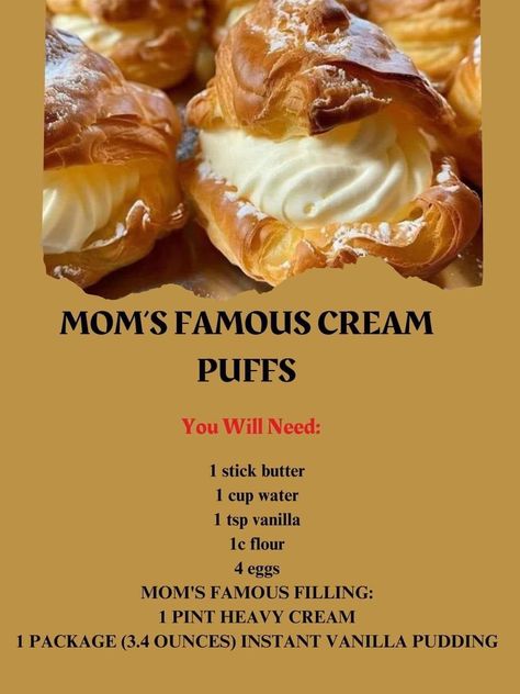 Cream Puff Recipe Video, Italian Cream Puff, Cream Puff Recipe, Family Desserts, Stick Butter, Puff Recipe, Delicious Cream, Pastry Dough, Cream Puffs