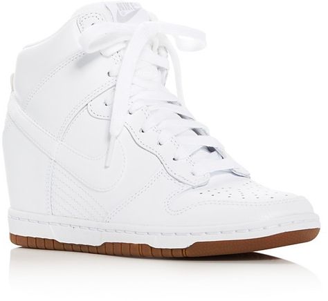 Nike Dunk Sky Hi Essential High Top Wedge Sneakers Wedding Wedge Sneakers For Bride, Wedge Sneakers Nike, Quince Accessories, Wedged Sneakers, Nike High Heels, White Wedge Sneakers, Nike Wedge Sneakers, Wedge Tennis Shoes, Wedding Shoes Sneakers