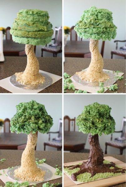 Sculpted Cakes Tutorials, Sculpted Cake Ideas, Fondant Trees Tutorial, Forest Cakes, 3d Cake Tutorial, 3d Dort, Fantasy Cakes, Decoration Patisserie, Gravity Cake