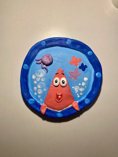 Clay art of patric star #airdry #clayart #art #clay #patrickstar #spongebob #airdry Spongebob Clay Tray, Spongebob Clay, Clay Jewellery Holder, Clay Tray, Jewellery Holder, Clay Sculptures, Boring Day, Patrick Star, Clay Jewellery