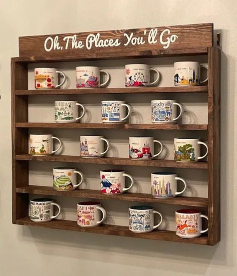 You Are Here Mug Rack - Been There Coffee Mug Rack - Xlarge Coffee Rack Shelf - XL You Are Here Mug Collection Display Shelf With Sign Mug Collection Display, Collection Display Shelves, Coffee Rack, Coffee Mug Rack, Coffee Shelf, Coffee/wine Bar, Coffee Mug Display, Mug Storage, Coffee Cup Holder